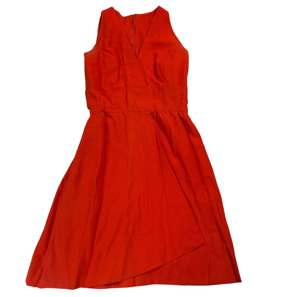 Vintage Fit & Flare Dress Womens XXS 2XS Red Sleeveless Union Made V Neck Crepe